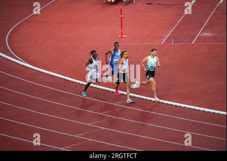 OSTRAVA, CZECHIA, JUNE 27, 2023: Male Runners Complete 1500m Distance in Track and Field Meet. Lamecha Girma and George Mills Stock Photo
