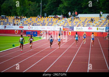 B. BYSTRICA, SLOVAKIA, JULY 20, 2023: Women's 400m Race Unfolds on the Track and Field Stage for Worlds in Budapest and Games in Paris Stock Photo