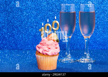 Cupcake With Number For Celebration Of Birthday Or Anniversary; Number 100. Stock Photo