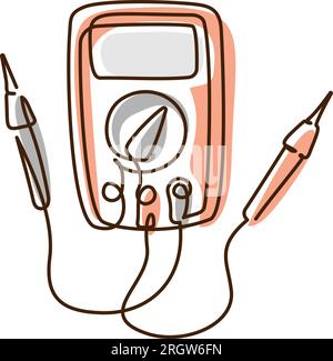 Digital voltmeter multimeter isolated thin line icon. Continuous Stock Vector