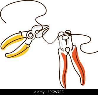 continuous line of cutting pliers. one line drawing of carpentry tools Stock Vector
