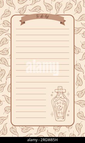 A vintage style weekly or daily diary for Halloween. For note paper, to do list, sticker template design. Vector cute illustration graphic drawing. Au Stock Vector