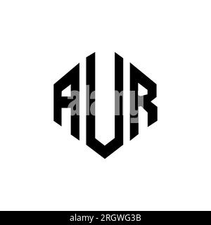 AUR letter logo design with polygon shape. AUR polygon and cube shape logo design. AUR hexagon vector logo template white and black colors. AUR monogr Stock Vector