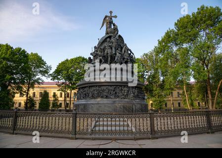 Monument 'Millennium of Russia' (1862) in the early morning. Veliky Novgorod, Russia Stock Photo