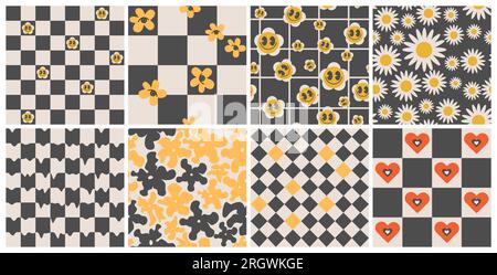 Set vector backgrounds trendy retro trippy style Stock Vector