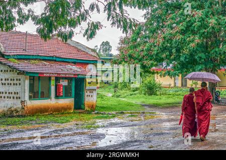 06 12 2013 Vintage Mangalore Tiles Roof on  Sub Post office Tibetan Colony, Mundgod, Uttara Kannada of Karnataka India Asia. Stock Photo