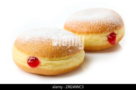 freshly baked jelly donuts isolated on white background Stock Photo