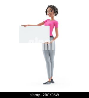 3d beautiful woman with a placard, illustration isolated on white background Stock Photo