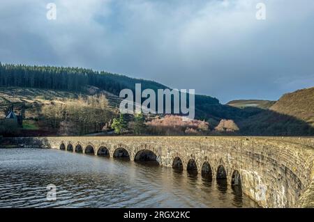 Garreg Ddu Dam in the Elan Valley Mid Wales on a winter day in January Stock Photo