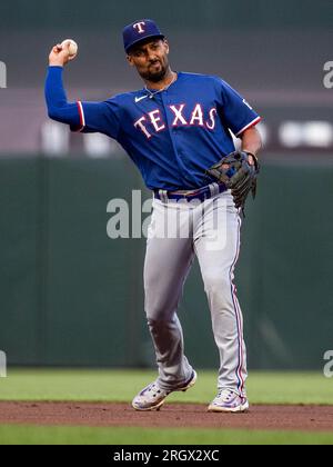 Texas Rangers second baseman Marcus Semien (2) swings at a pitch during the  second inning against the Oakland Athletics in Oakland, CA Thursday May 26  Stock Photo - Alamy