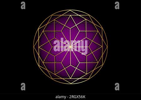 Gold mandala of sacred ancient geometry. Chakra symbols, Sahasrara, Violet color, Crown Chakra. Alchemy, religion, philosophy, spirituality themes Stock Vector