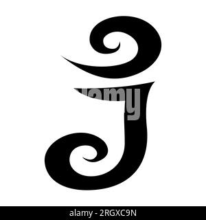 Black Swirl Shaped Letter J Icon on a White Background Stock Photo