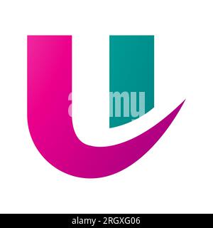 Magenta and Green Bold Curvy Shaped Letter U Icon on a White Background Stock Photo