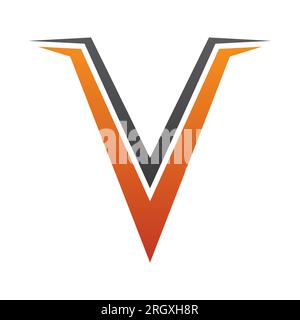 Orange and Black Spiky Shaped Letter V Icon on a White Background Stock Photo