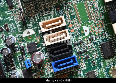 Close-up of Sata ports on the motherboard of a pc Stock Photo