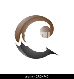 Brown and Black Glossy Round Curly Letter C Icon on a White Background Stock Photo