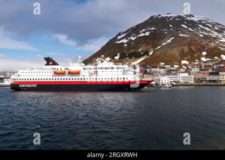 The Norwegian Hurtigruten Ferry, MS NORDNORGE, Moored In Honningsvåg, Norway. 6 May 2023 Stock Photo