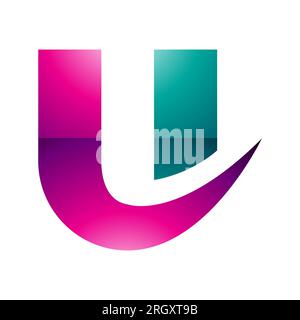 Magenta and Green Glossy Bold Curvy Shaped Letter U Icon on a White Background Stock Photo