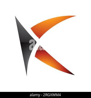 Orange and Black Glossy Spiky Letter K Icon on a White Background Stock Photo