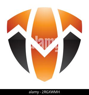Orange and Black Glossy Shield Shaped Letter V Icon on a White ...
