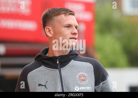 Exeter, UK. 12th Aug, 2023. Andy Lyons #24 of Blackpool arrives ahead of the Sky Bet League 1 match Exeter City vs Blackpool at St James' Park, Exeter, United Kingdom, 12th August 2023 (Photo by Gareth Evans/News Images) in Exeter, United Kingdom on 8/12/2023. (Photo by Gareth Evans/News Images/Sipa USA) Credit: Sipa USA/Alamy Live News Stock Photo