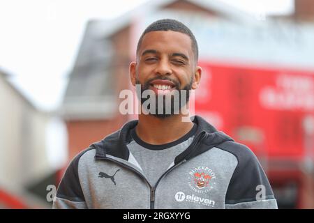 Exeter, UK. 12th Aug, 2023. CJ Hamilton #22 of Blackpool arrives ahead of the Sky Bet League 1 match Exeter City vs Blackpool at St James' Park, Exeter, United Kingdom, 12th August 2023 (Photo by Gareth Evans/News Images) in Exeter, United Kingdom on 8/12/2023. (Photo by Gareth Evans/News Images/Sipa USA) Credit: Sipa USA/Alamy Live News Stock Photo