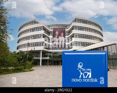 Corporate headquarters of Novo Nordisk. A pharmaceutical company headquartered in Denmark. Copenhagen, Denmark - august 12, 2023. Stock Photo