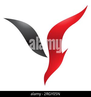 Red and Black Glossy Diving Bird Shaped Letter Y Icon on a White Background Stock Photo