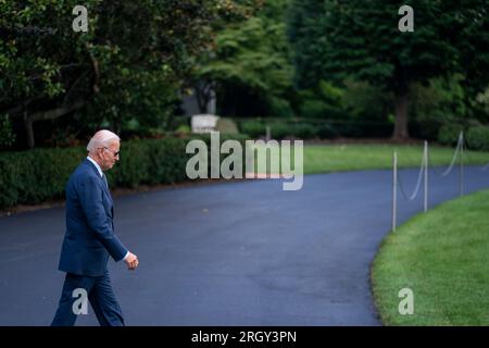 United States President Joe Biden walks to board Marine One on the South Lawn of the White House in Washington, DC, USA, 11 August 2023. President Biden is departing to spend the weekend in Rehoboth Beach, Delaware.Credit: Shawn Thew/Pool via CNP /MediaPunch Credit: MediaPunch Inc/Alamy Live News Stock Photo