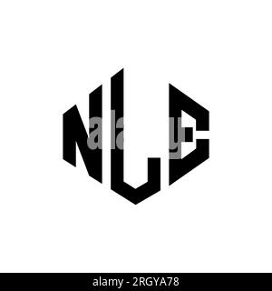 NLE letter logo design with polygon shape. NLE polygon and cube shape logo design. NLE hexagon vector logo template white and black colors. NLE monogr Stock Vector