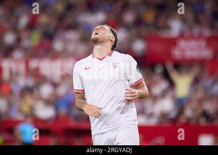 Seville, Spain. 11th Aug, 2023. Lucas Ocampos (5) of Sevilla FC seen during the LaLiga EA Sports match between Sevilla FC and Valencia at Estadio Ramon Sanchez Pizjuan in Seville. (Photo Credit: Gonzales Photo/Alamy Live News Stock Photo