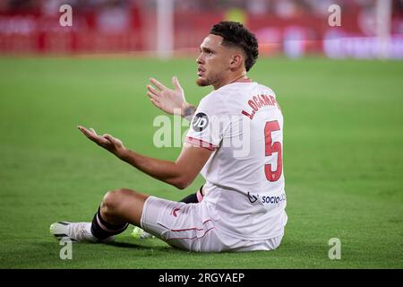 Seville, Spain. 11th Aug, 2023. Lucas Ocampos (5) of Sevilla FC seen during the LaLiga EA Sports match between Sevilla FC and Valencia at Estadio Ramon Sanchez Pizjuan in Seville. (Photo Credit: Gonzales Photo/Alamy Live News Stock Photo