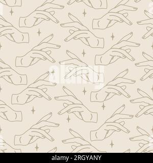 Seamless witchcraft pattern with hands on beige background Stock Vector
