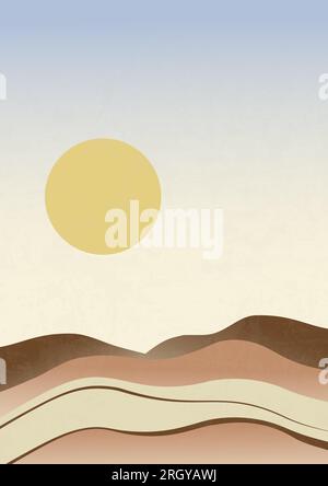 Aesthetic contemporary background with sunrise valley. Stock Vector