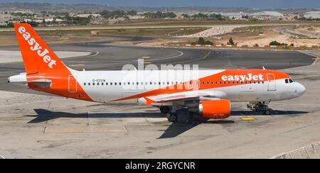 Luqa, Malta - 7 August 2023: Airbus A320 holiday jet on the ground at Malta International Airport Stock Photo