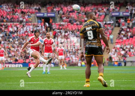 London, UK. 12th Aug, 2023. Brad Schneider #37 of Hull KR kicks a penalty to level the scores at 10-10 during the Betfred Challenge Cup match Hull KR vs Leigh Leopards at Wembley Stadium, London, United Kingdom, 12th August 2023 (Photo by Steve Flynn/News Images) in London, United Kingdom on 8/12/2023. (Photo by Steve Flynn/News Images/Sipa USA) Credit: Sipa USA/Alamy Live News Stock Photo