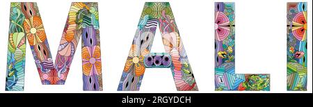 Vector word MALI. Hand-painted art design. Illustration for t -shirt design, tattoo and other decorations Stock Vector