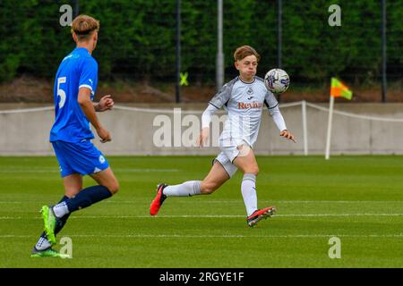 Swansea, Wales. 12 August 2023. Yori Griffith of Swansea City during the Under 18 Professional Development League game between Swansea City and Peterborough United at the Swansea City Academy in Swansea, Wales, UK on 12 August 2023. Credit: Duncan Thomas/Majestic Media/Alamy Live News. Stock Photo