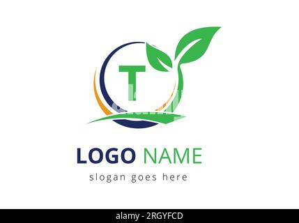 Agriculture Logo On T Letter Concept. Agriculture and farming logo design. Agribusiness, Eco-farm logo Design Vector template Stock Vector