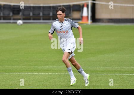 Swansea, Wales. 12 August 2023. Ramon Rees-Siso of Swansea City during the Under 18 Professional Development League game between Swansea City and Peterborough United at the Swansea City Academy in Swansea, Wales, UK on 12 August 2023. Credit: Duncan Thomas/Majestic Media/Alamy Live News. Stock Photo