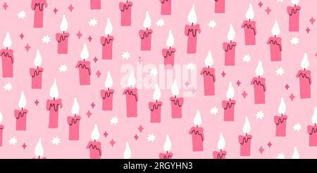 Pink Halloween pattern. Pink candles and stars on pink background. Romantic valentines day pattern in hand drawn style. Vector illustration Stock Vector