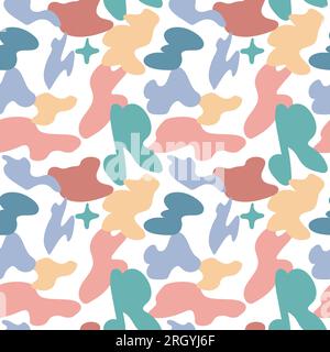 Seamless pattern multicolored abstract spots, memphis style, 90s. Abstract texture, stains, blots, drops. Bright vector illustration for wrapping pape Stock Vector