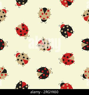 Seamless cute ladybug pattern. Vector background. Stock Vector