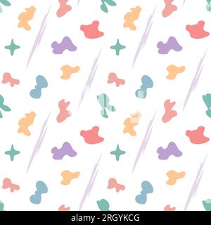 Abstract different multicolored spots pattern on white background. Seamless vector pattern in cartoon and memphis style. Bright illustration for wrapp Stock Vector