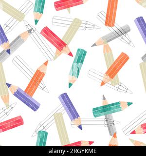 Seamless pattern with colorful watercolor pencils Stock Vector