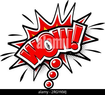 Comic lettering wow. Vector cartoon illustration in retro pop art style on transparent background Stock Vector