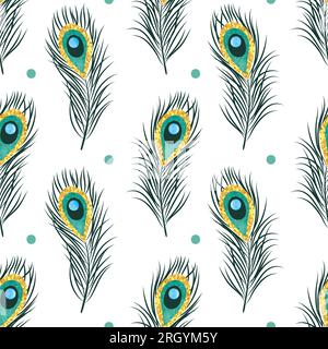 Seamless peacock feathers pattern. Vector background. Stock Vector