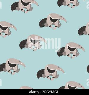 Seamless pattern with cute cartoon ant eater. Vector ant bear background for kids. Stock Vector