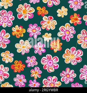 Traditional floral pattern. The colorful flowers are bright and cheerful. The flowers are arranged in an organic, random pattern, creating a unique an Stock Vector