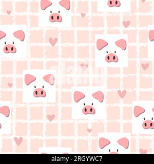 Seamless pink vector pattern with cute pigs. Baby print. Stock Vector